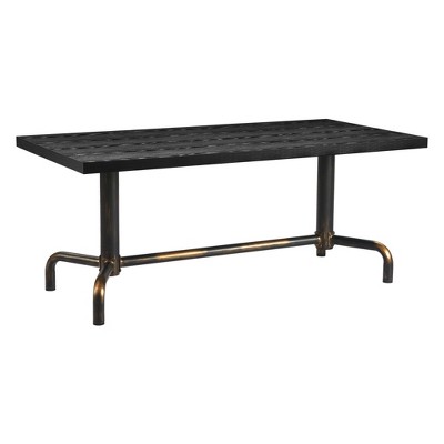 HomeRoots 71" Black and Gold Wood and Steel Trestle Base Dining Table