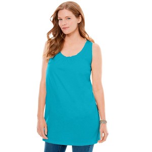 Woman Within Plus Size Perfect Sleeveless Shirred U-Neck Tunic - 1 of 4