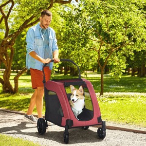 Foldable Pet Stroller for Medium Dogs,Oxford Fabric with Universal Wheels and Storage Basket - LAOTIES - 1 of 4