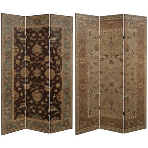 6" Double Sided Persian Rug Canvas Room Divider Beige - Oriental Furniture: Privacy Screen, 3 Panels - 1 of 4