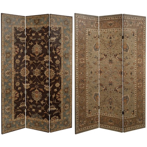 6" Double Sided Persian Rug Canvas Room Divider Beige - Oriental Furniture: Privacy Screen, 3 Panels - image 1 of 4