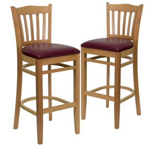 Emma and Oliver 2 Pack Vertical Slat Back Wooden Restaurant Barstool - 1 of 4