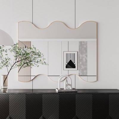 30x35 Inch Bathroom Wall Mirror, Metal Frame Curled Edge Rectangular Mirror Wall Mounted Hanging (Horizontal/Vertical) Home Decor