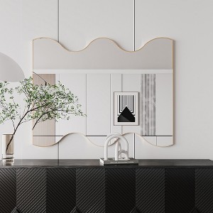 30x35 Inch Bathroom Wall Mirror, Metal Frame Curled Edge Rectangular Mirror Wall Mounted Hanging (Horizontal/Vertical) Home Decor - 1 of 4