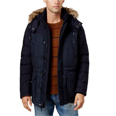 Tommy Hilfiger Mens Faux-Fur Trim Parka Coat