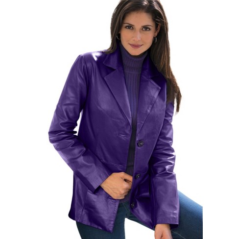 Jessica London Women's Plus Size Leather Blazer - 12 W, Purple : Target