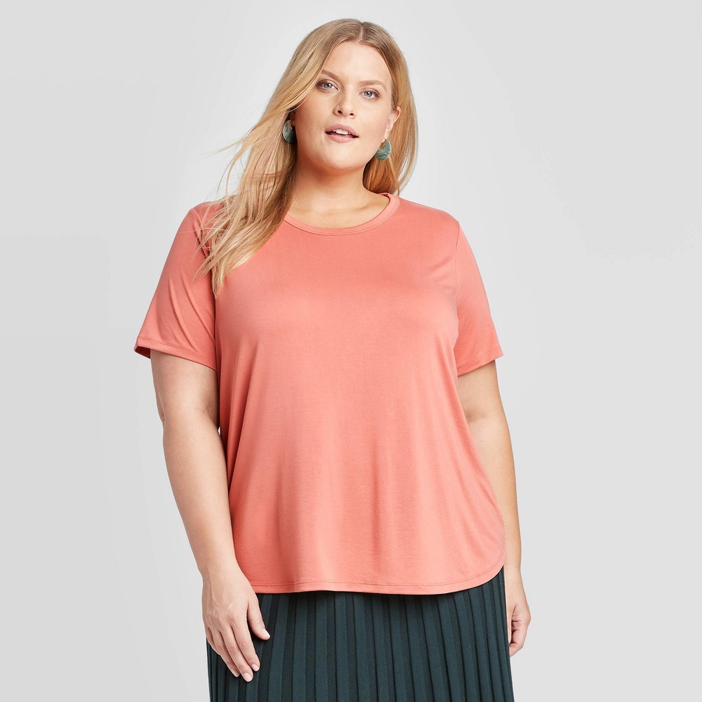 Women's Plus Size Short Sleeve Crewneck Sandwash T-Shirt - A New Day Red 1X, Women's, Size: 1XL was $14.0 now $9.8 (30.0% off)