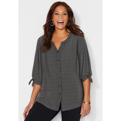 Catherines Petite Georgette Buttonfront Tie Sleeve Cafe Blouse