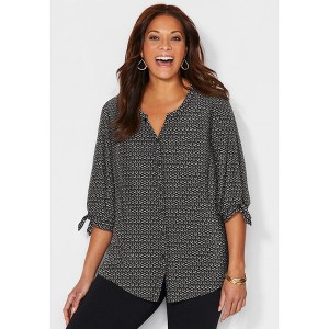 Catherines Georgette Buttonfront Tie Sleeve Cafe Blouse - 1 of 4