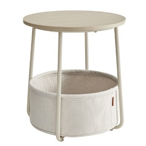 Small Round Side End Table Modern Nightstand with Fabric Basket - 1 of 4