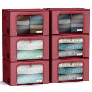 Sorbus 6 Pack Medium Foldable Storage Box - Metal Frame, Oxford Fabric, Large Window & Handles - Organization for Bedroom, Linens & Clothes - 1 of 4