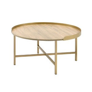 Oak and Gold Coffee Table with Tray Top : Target