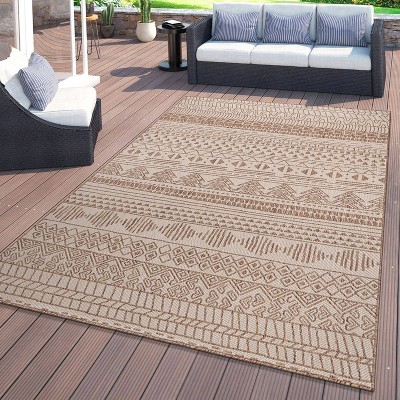 Brown Geometric Flat Woven Reversible 8' x 10' Indoor/Outdoor Rug