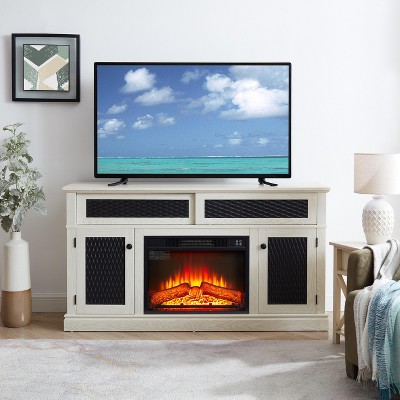 Wooakway Embossed Pattern TV Stand with 23" fireplace insert, TV and Media Console with Open and Closed Storage Space