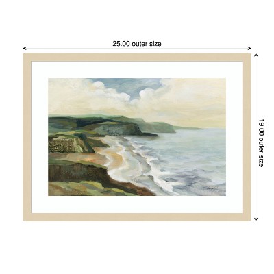 Serene Coastal Landscape Lithograph in Wood Frame, 25 x 19