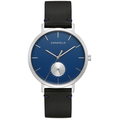Caravelle designed by Bulova Men's min/Max Quartz Silver Tone Stainless Steel Watch with Black Leather Strap Style: 43A156