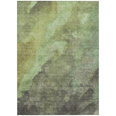 Green And Charcoal Abstract Washable Indoor Outdoor Area Rug