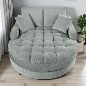 55" Modern Chenille Chaise Lounge Sofa Bed with Tufted Seat & Detachable Pillows - 1 of 4