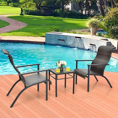 Brown PE Rattan and Steel 3-Piece Outdoor Bistro Set