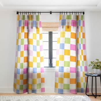 Iveta Abolina Eclectic Checker Check Cream Single Panel Sheer Window Curtain - Deny Designs