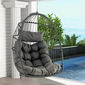 SUGIFT Hanging Egg Chair Wicker Swing Hammock Chair, Gray - 1 of 4