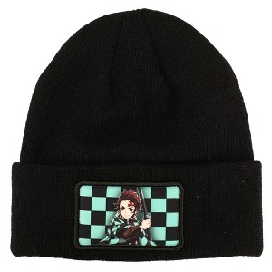 Demon Slayer Character Embroidered Plain Black Cuffed Knitted Winter beanie Hat - 1 of 2