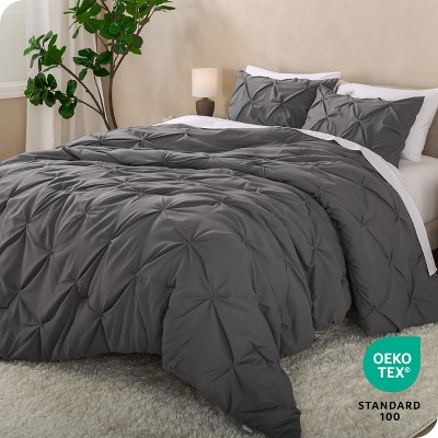 Full Gray Microfiber Pintuck Down Alternative Comforter Set