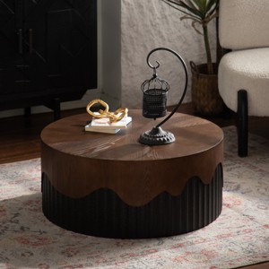 Round Coffee Tables with Handcrafted Relief Base, 30"/39" Modern Accent Side Table for Living Room, Apartment, Small Space, or Lounge-Tanpinhause - 1 of 4