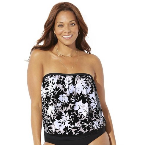 Swimsuits For All Women's Plus Size Bandeau Blouson Tankini Top 14 Black