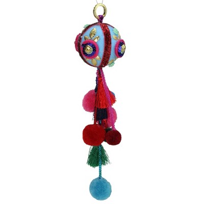 Northlight 10.25" Blue and Red Ball with Pompoms Christmas Ornament