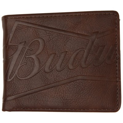 Adult Budweiser Brown Bifold Wallet Large Bowtie Logo Deboss with ID Window