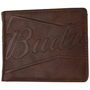 Adult Budweiser Brown Bifold Wallet Large Bowtie Logo Deboss with ID Window - 1 of 4
