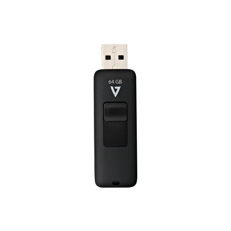 V7 64GB USB 2.0 Flash Drive - With Retractable USB connector - 64 GB - USB 2.0 - 15 MB/s Read Speed - 5.50 MB/s Write Speed - Black - 5 Year Warranty, 1 of 2
