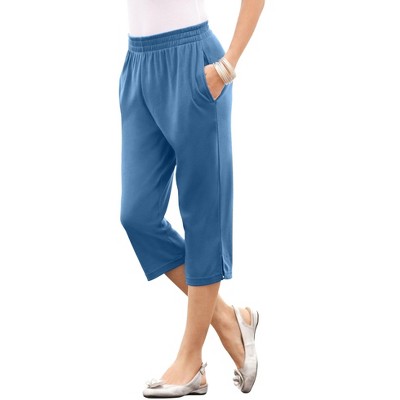 Roaman's Women's Plus Size Petite Soft Knit Capri Pant - 5x, Blue : Target