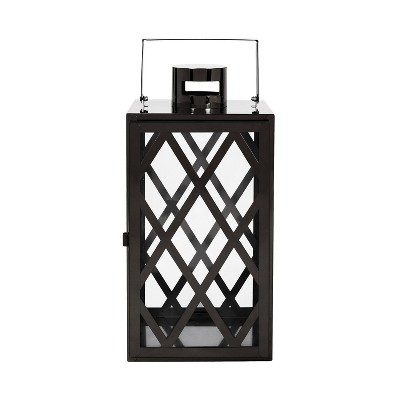 Christopher Knight Home 14"x7" Stainless Steel Ashuelot Lantern: Modern Tempered Glass Patio Decor