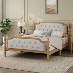Full/Queen/King Size Platform Bed, Traditional Style Solid Wood Bed Frame with Upholstered Tufted Headboard, No Box Spring Needed - ModernLuxe - 1 of 4