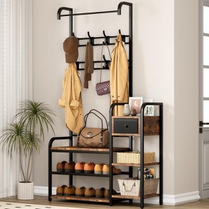 Coat Rack with Shoe Rack, Wardrobe with Bench, Shoe Rack, Coat Rack, Shoe Rack with 8 Coat Hangers, Clothes Rack, Shelf with Drawers, for Hallway - 1 of 4