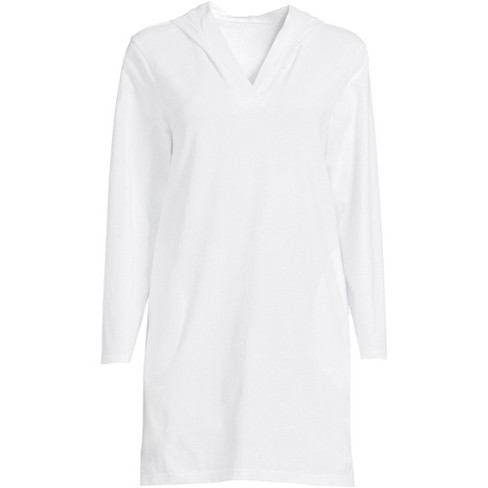 Lands' End Women's Cotton Jersey Long Sleeve Hooded Swim Cover-up Dress - X- small - White : Target