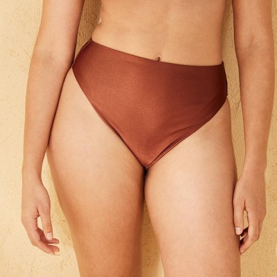 Women's Microsheen Extra High Leg High Waist Bikini Bottom - Shade & Shore™ Brown