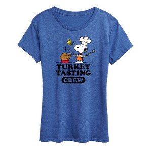 Women's - Peanuts - Turkey Tasting Crew Short Sleeve Graphic T-Shirt - 1 of 4
