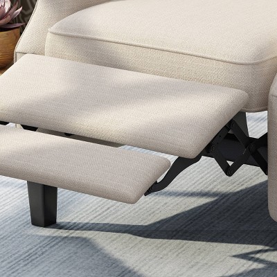 Light Beige Tweed Wingback Recliner with Dark Wood Legs