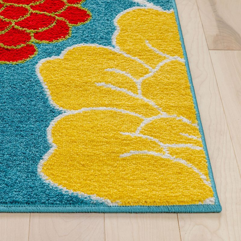 Well Woven Modern Daisy Flowers Blue Kids Room Floral Area Rug, 3 of 9