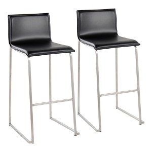 Faux Leather Padded Contemporary Barstool with Metal Base and Built-In Footrest for Kitchen Island or Home Bar, Set of 2 - 1 of 4
