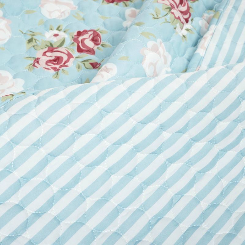 Cottage Floral Ruffle Reversible Oversized Quilt Set Blue/Blush - Lush Décor, 5 of 9