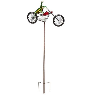 Wind & Weather Handcrafted Metal Praying Mantis on a Motorcycle Wind Spinner