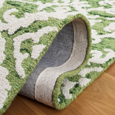 Ivory and Green Handmade Tufted Wool Area Rug 3' x 5'