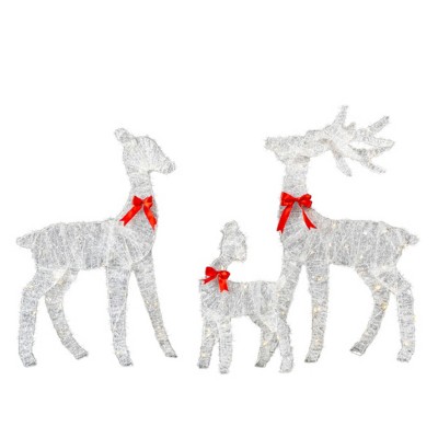 Syemin Decorative Holiday Scene Props 3-Piece Christmas Reindeer Family Set Outdoor Decorations Deer Family Christmas Decor, White, 18"*4"*28.5"