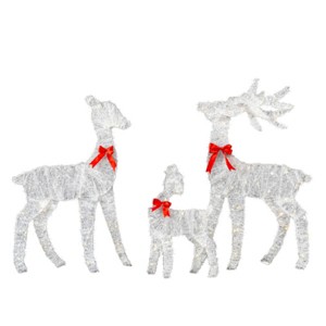 Syemin Decorative Holiday Scene Props 3-Piece Christmas Reindeer Family Set Outdoor Decorations Deer Family Christmas Decor, White, 18"*4"*28.5" - 1 of 4