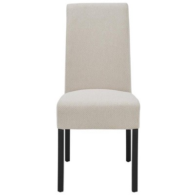 Beige Upholstered Parsons Side Chair with Black Wood Legs