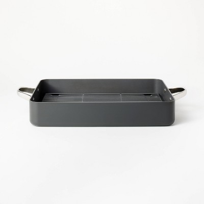 2pc Hard Anodized Roaster with Wire Rack Dark Gray - Figmint™